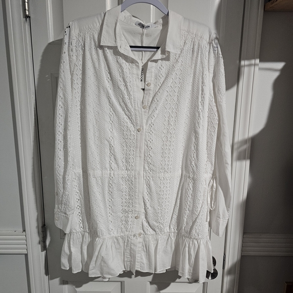 Thakoon Tops - Thakoon White Eyelet Button-Down Shirt Dress